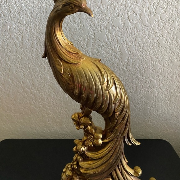 2 Vintage MCM Gold Gliding Peacocks Collectible Table Sculpture 13 1/4”& 8”H - Picture 5 of 16